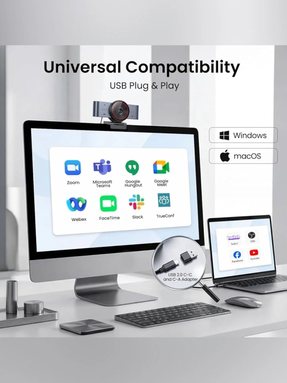 Ultra 4K Webcam w/ Autofocus, DRC, Whiteboard Mode, Privacy Cover, 2 Mics
